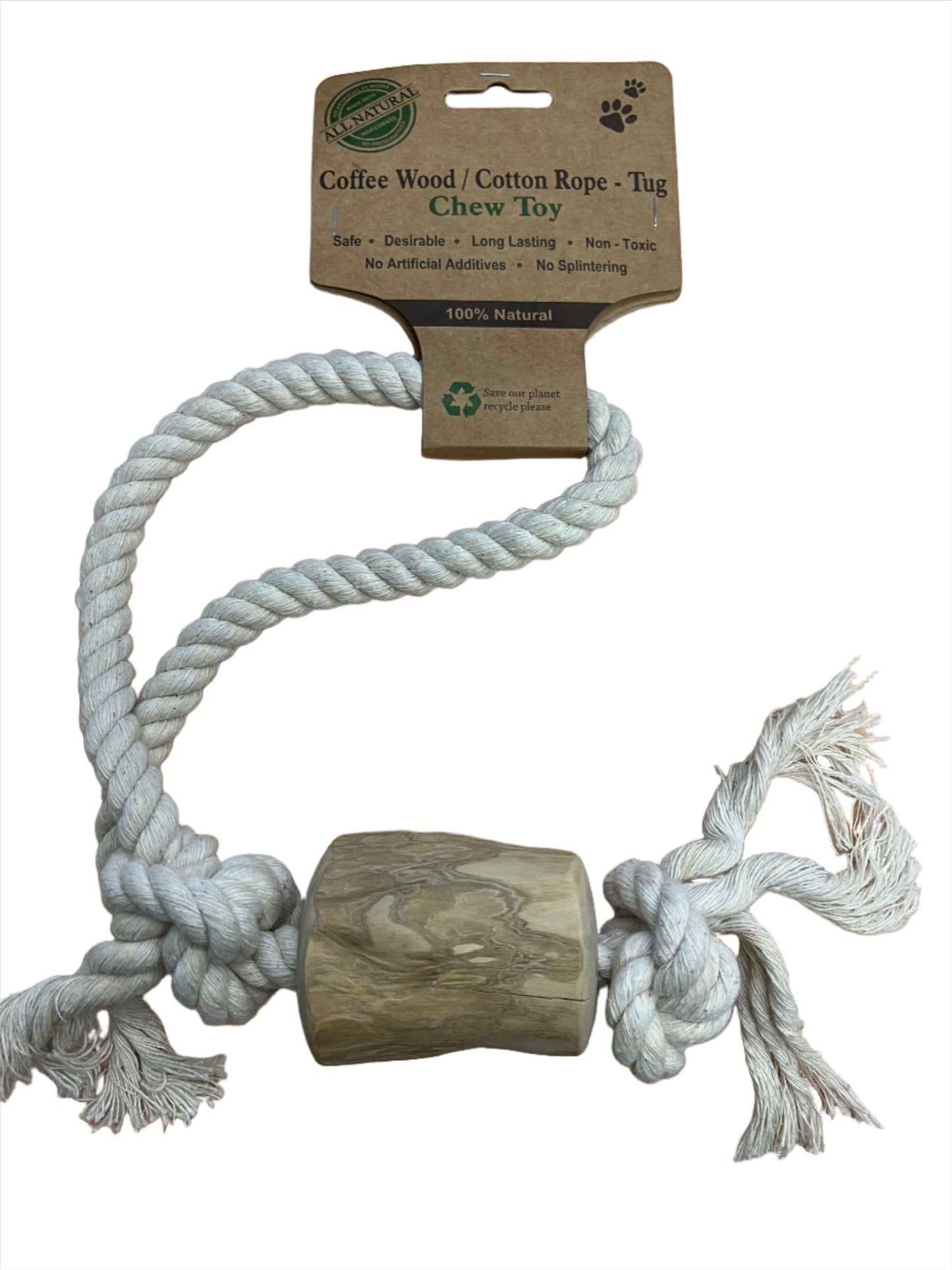 Indipets- Dog Toy- Coffee Wood w/Cotton Rope Tug Toy