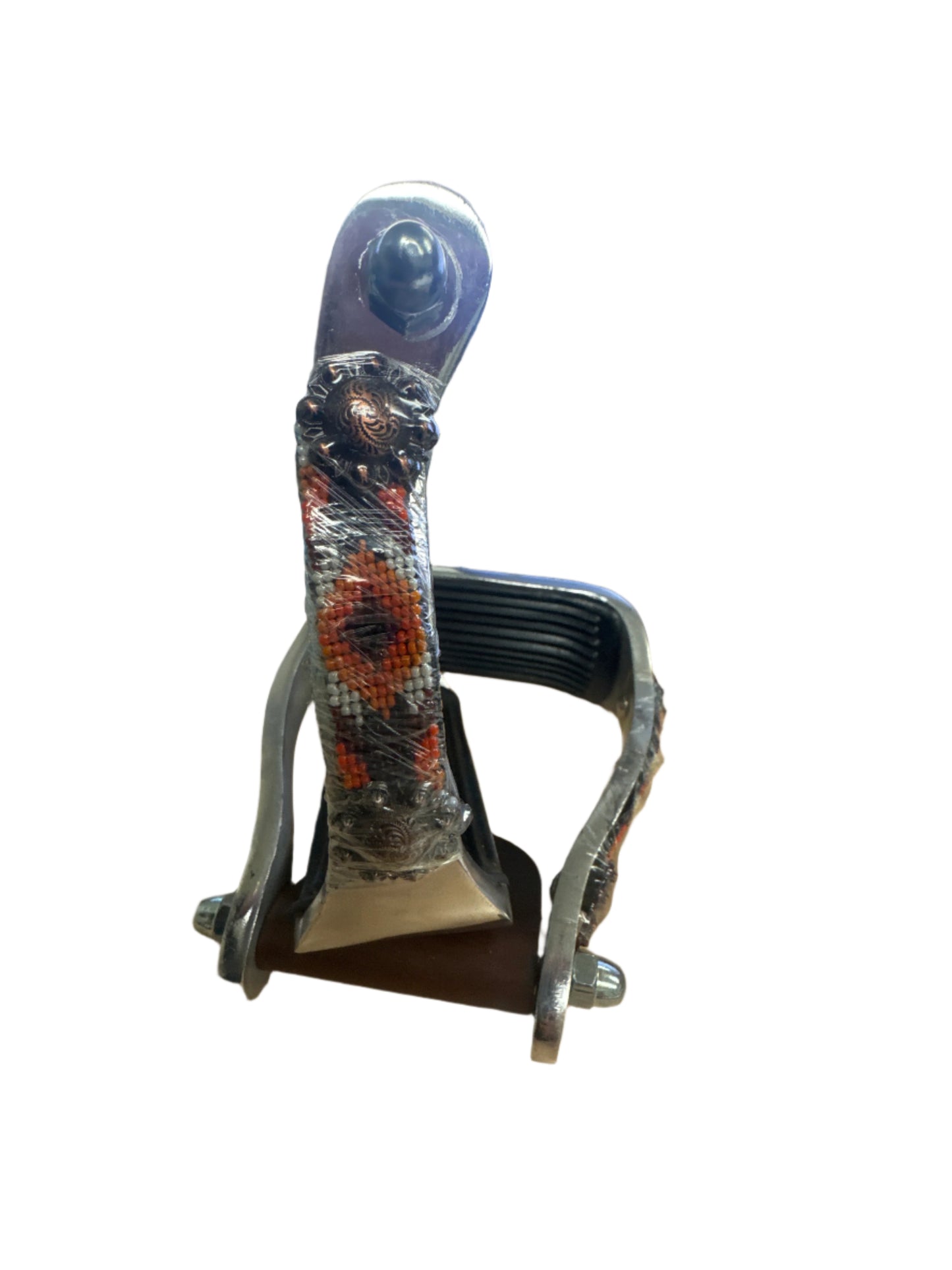 True North - Aluminum Western Stirrup - Silver Beaded Orange + Black