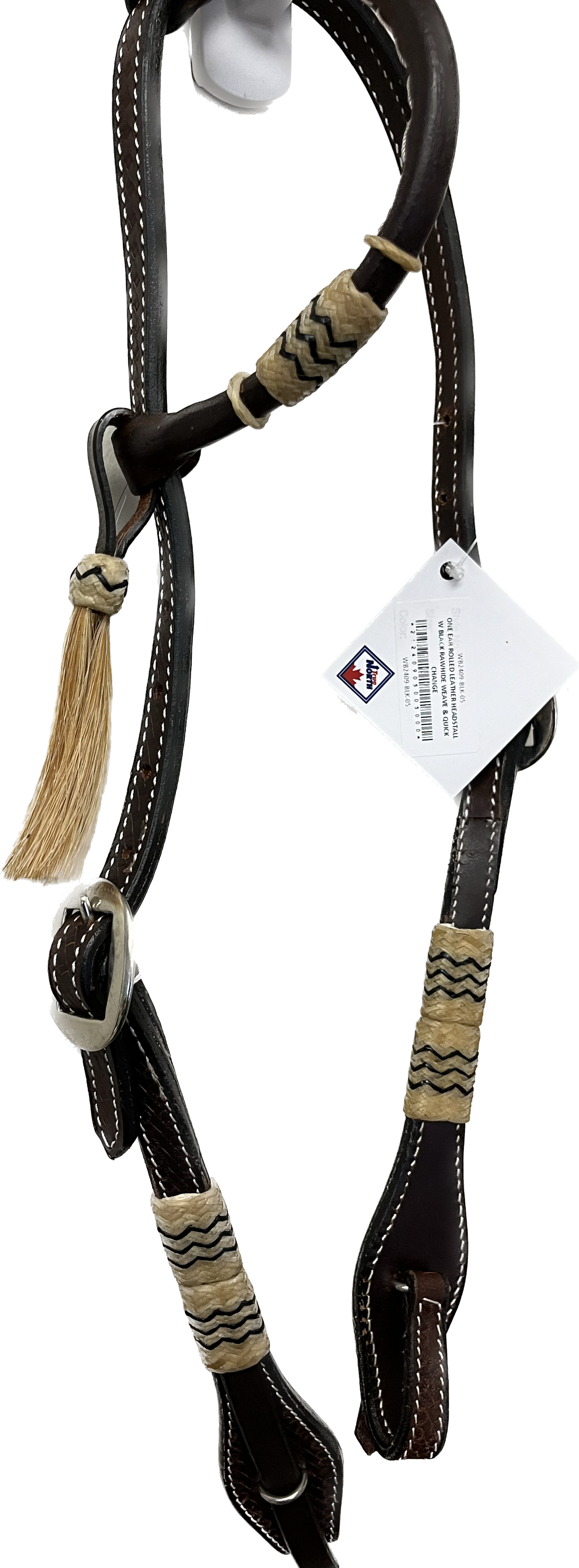True North - Black Rolled Leather One Ear Headstall w/Coloured Rawhide