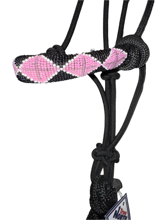 True North - Black Rope Halter with Beaded Noseband - 10 ft Lead