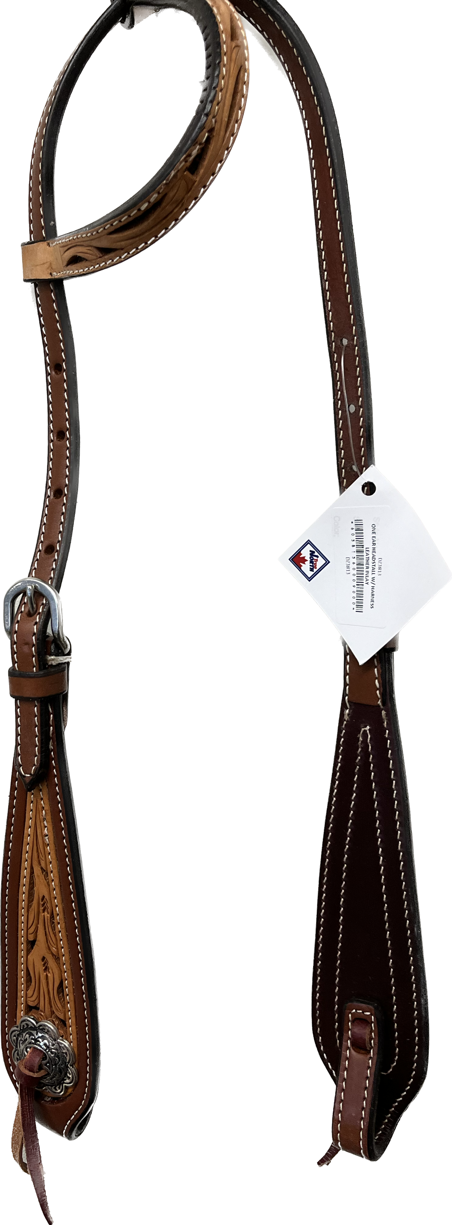 True North - One Ear Headstall w/Carved Leaf Natural Inlay & Antique Conchos