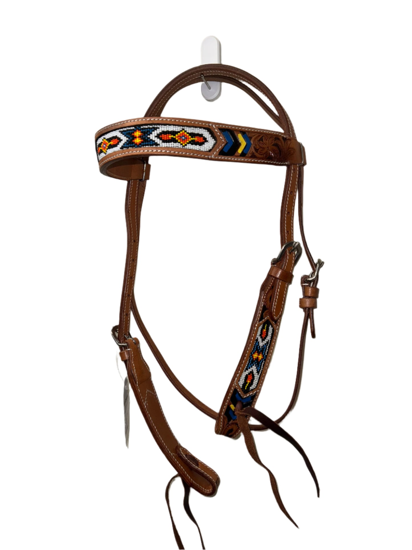 True North - Leather Headstall w/Beads & Floral Carving