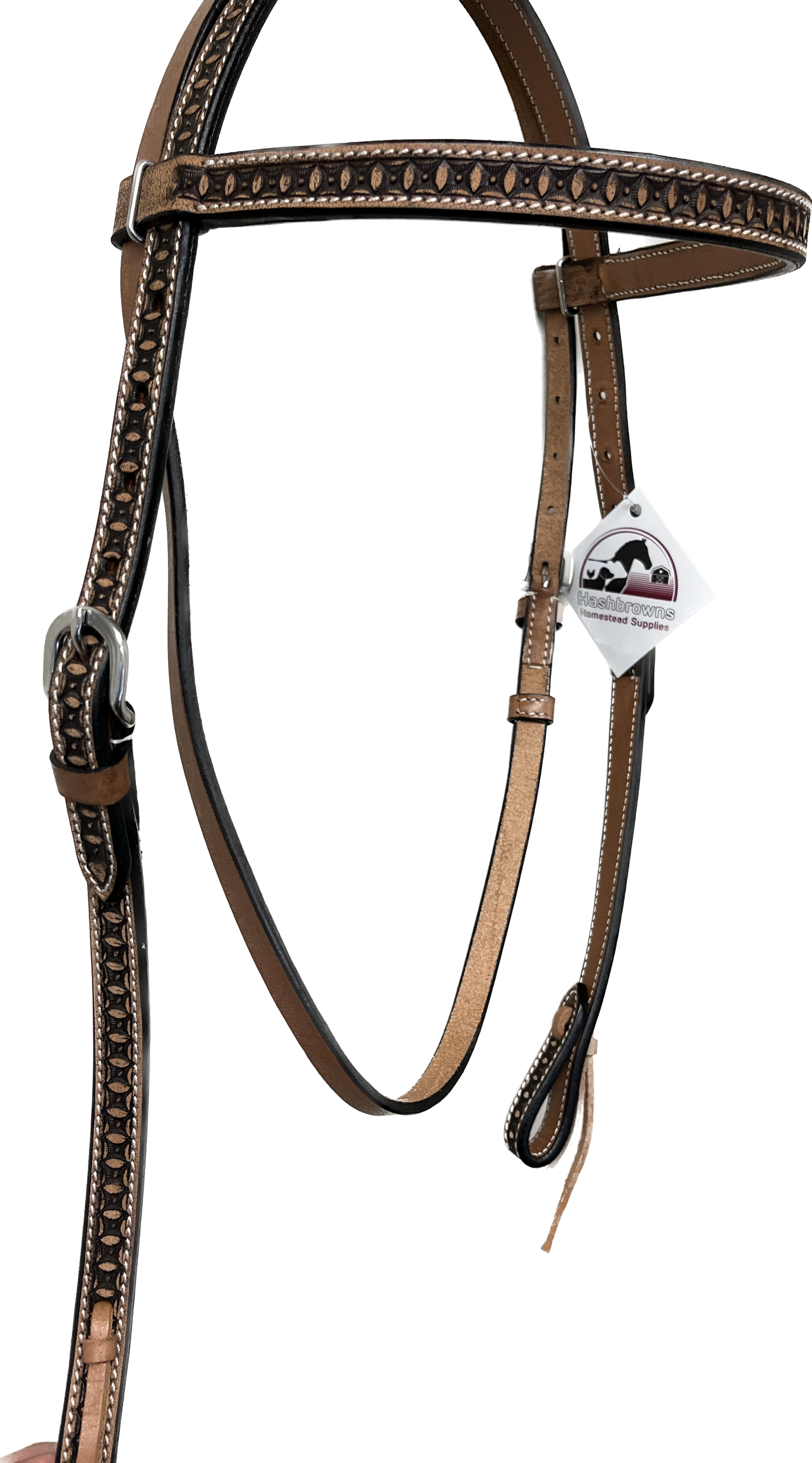 True North - Leather Browband Headstall Tooled w/Ties - Dark Oil