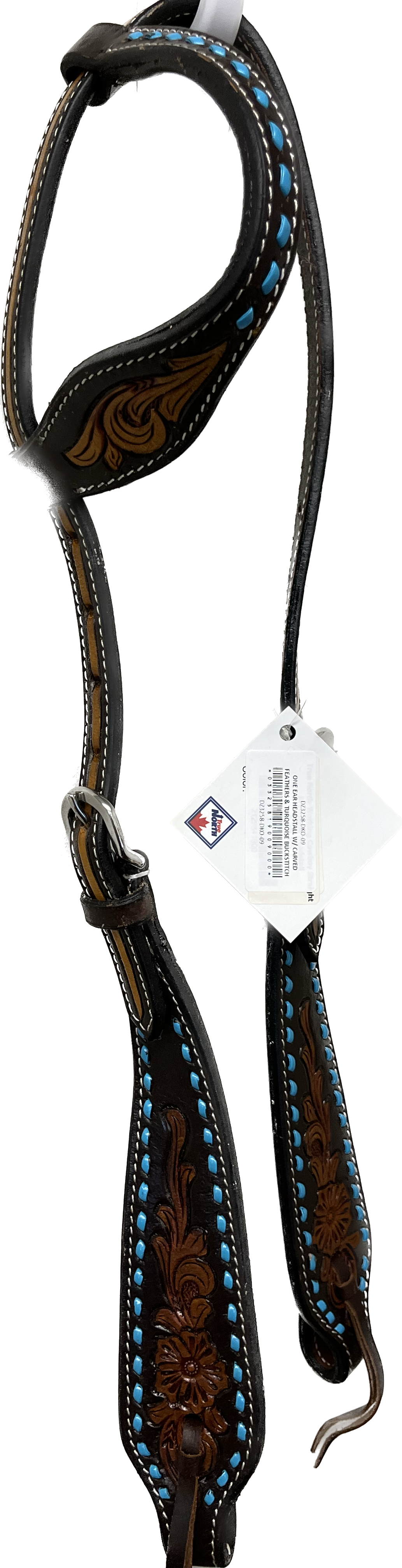 True North - One Ear Headstall w/Carved Flowers and Teal Buckstich