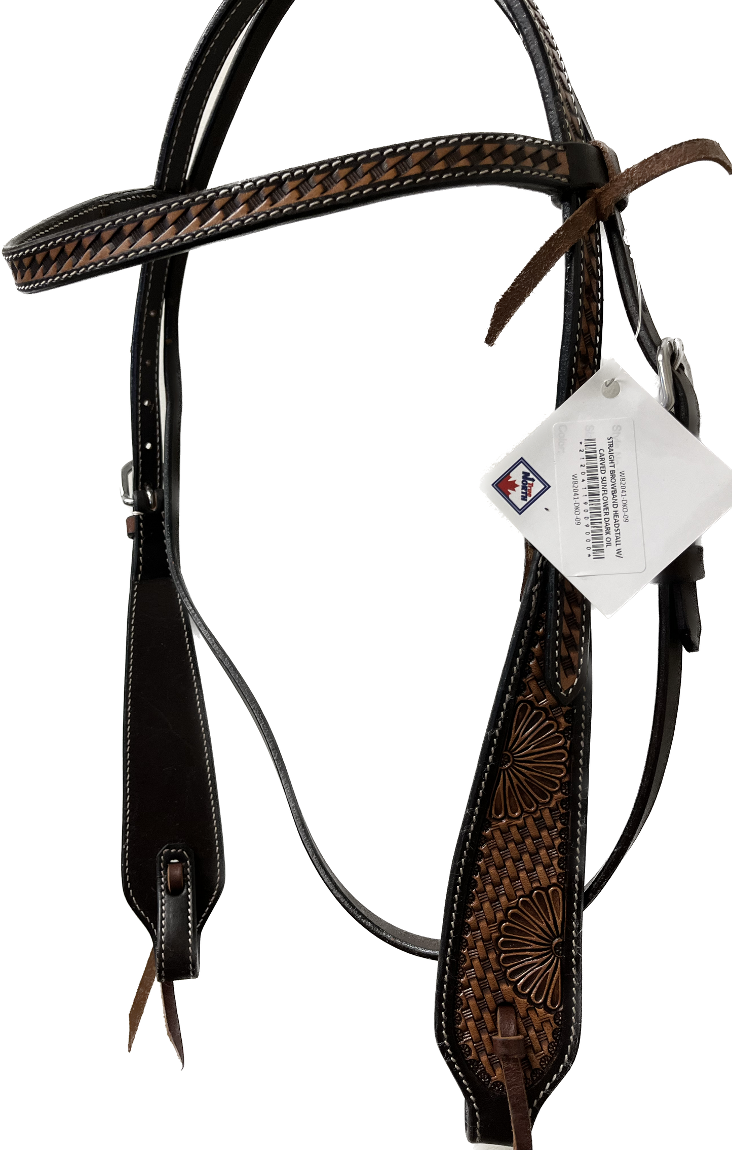 True North - Leather Headstall With Carved Flower Dark Oil