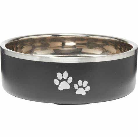 Indipets- Double Wall Bowl- With Paws- Black