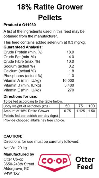 Otter Coop - Ratite Feed - 18% - 20kg