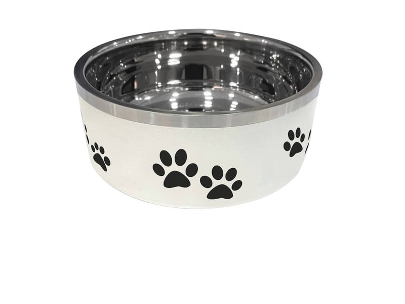 Indipets- Double Wall Bowl- With Paws- Butter Milk