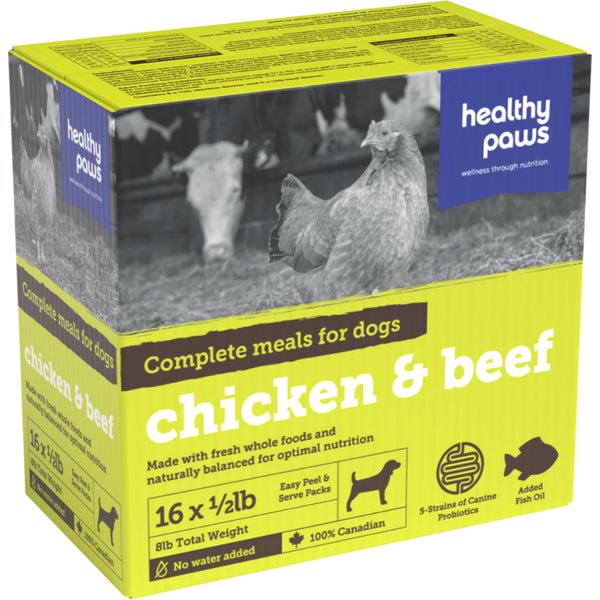 Healthy Paws - Raw Frozen Dog Food - Complete Dinner - Beef & Chicken