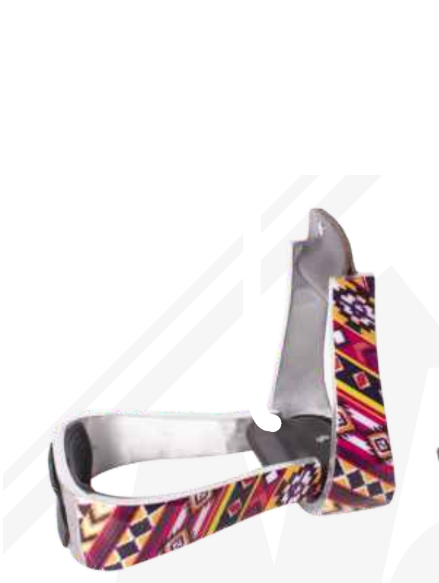 True North - Aluminum Western Stirrup - Painted Aztec Design - Red / Yellow