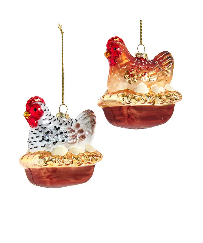 Christmas - Glass Chicken Ornaments - Sold Individually