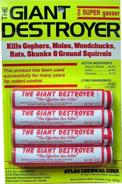 The Giant Destroyer - Gas Killer - Mole/Gopher Killer - 4 Pack
