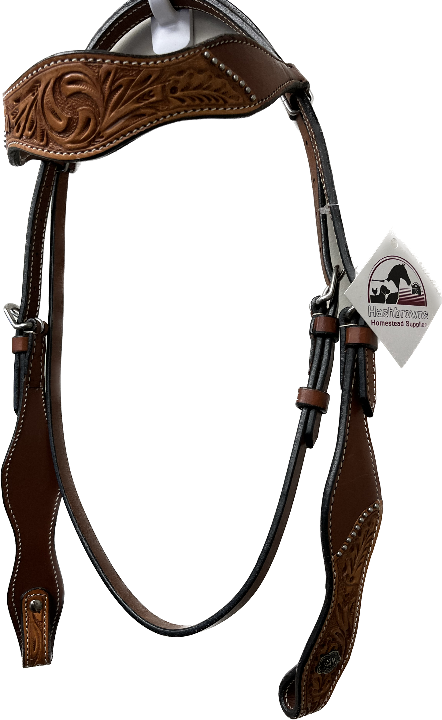True North - Leather Browband Headstall Two Tone W/Carvings and Silver