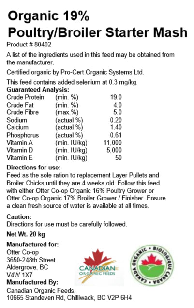 Organic - Poultry / Broiler 19% Starter Mash - 20kg