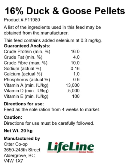 Lifeline Duck & Goose Ration - 16%
