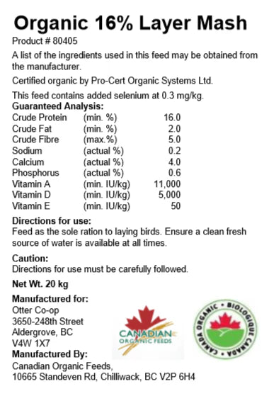 Organic - 16% Poultry Layer - Mash - 20kg