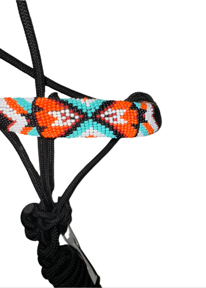 True North - Black Rope Halter with Beaded Noseband - 10 ft Lead