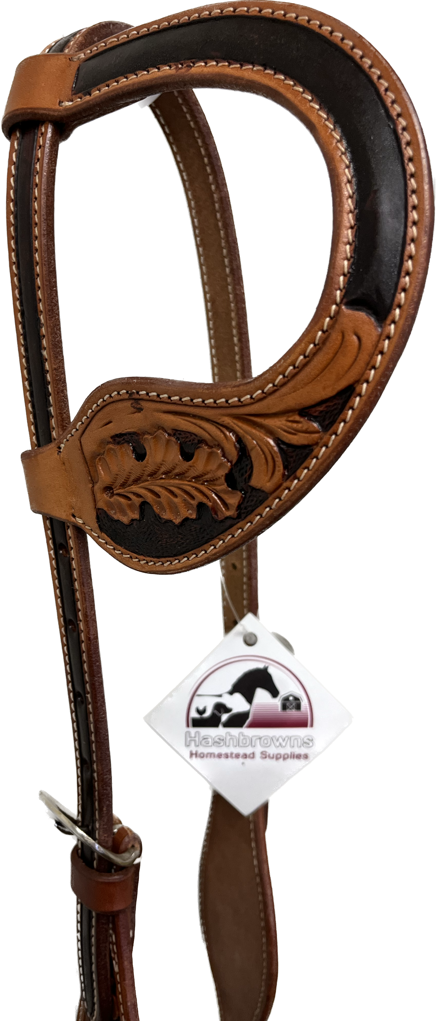 True North - One Ear Leather Headstall Carves Leaf w/Two Tone Carving