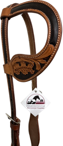 True North - One Ear Leather Headstall Carves Leaf w/Two Tone Carving