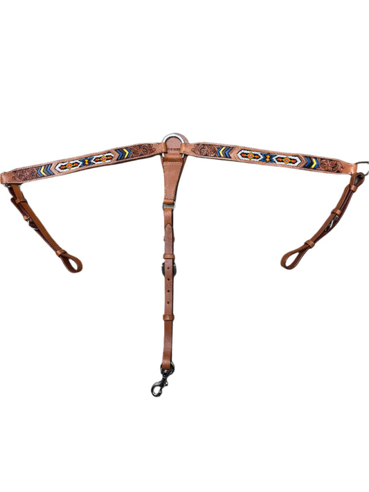 True North - Leather Breast Collar w/Floral Design and Beads