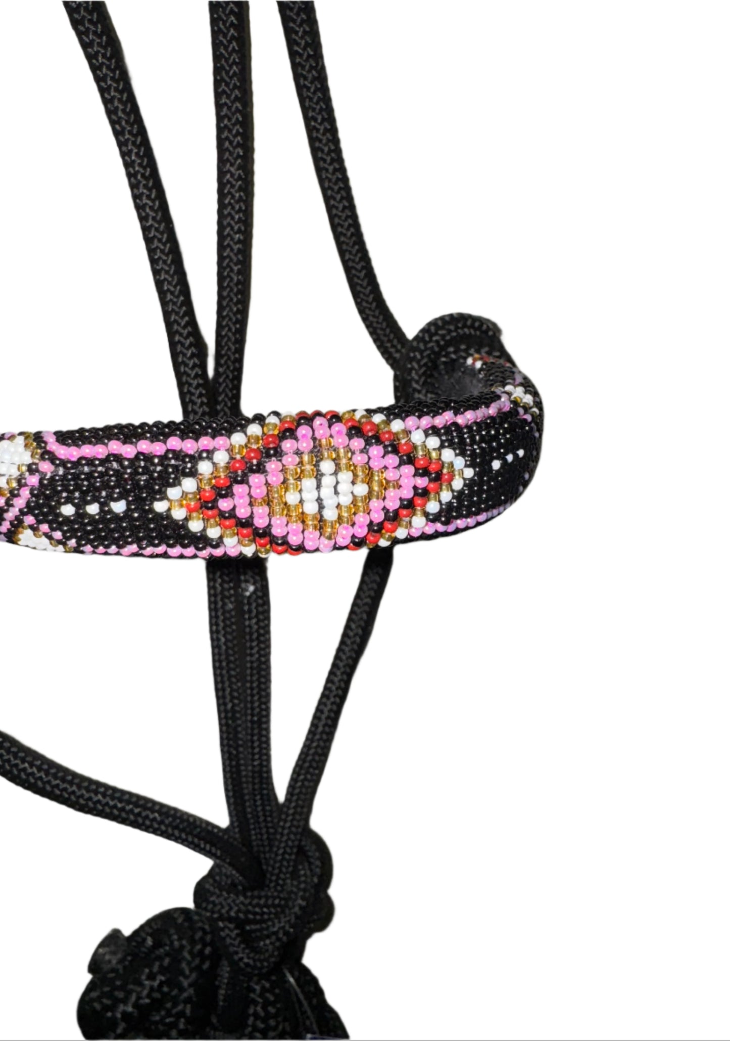 True North - Black Rope Halter with Beaded Noseband - 10 ft Lead