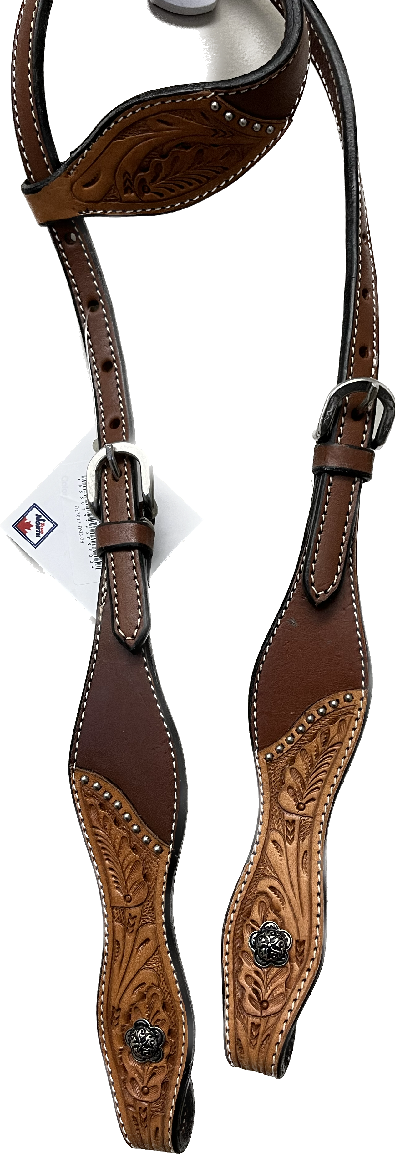 True North - Leather One Ear Headstall Two Tone w/Carving