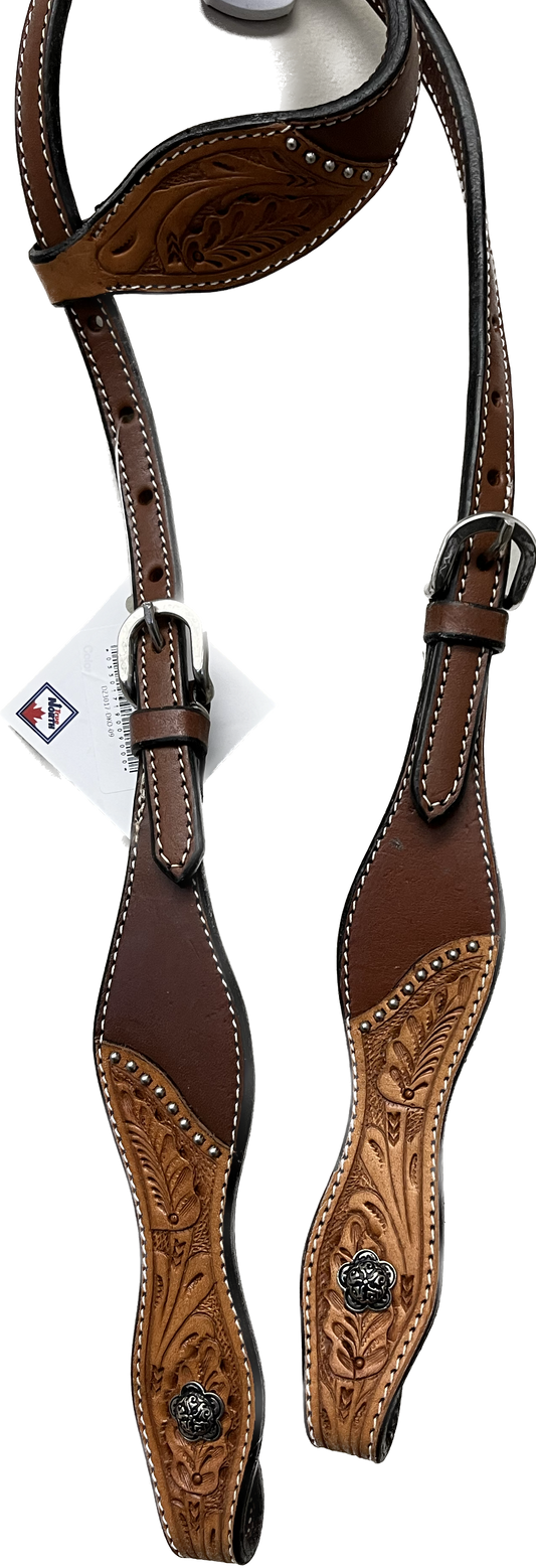 True North - Leather One Ear Headstall Two Tone w/Carving