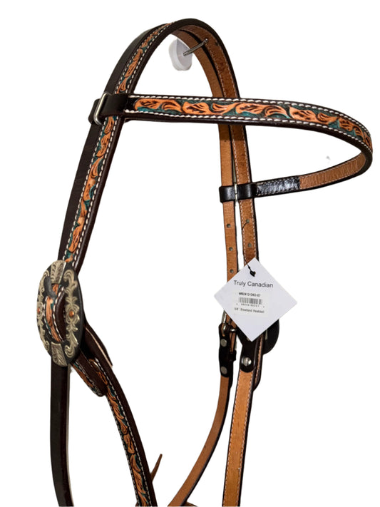 True North - Browband Headstall w/Turquoise Leaf Tooling
