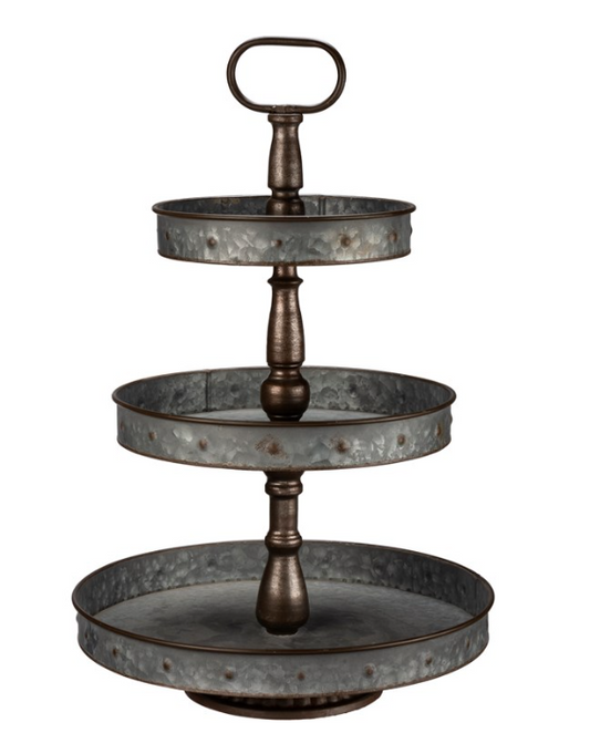 Three Tiered Round Tray 15" x 23" Metal
