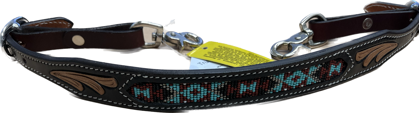 True North - Beaded Wither Strap w/ Floral Carving - Light Oil