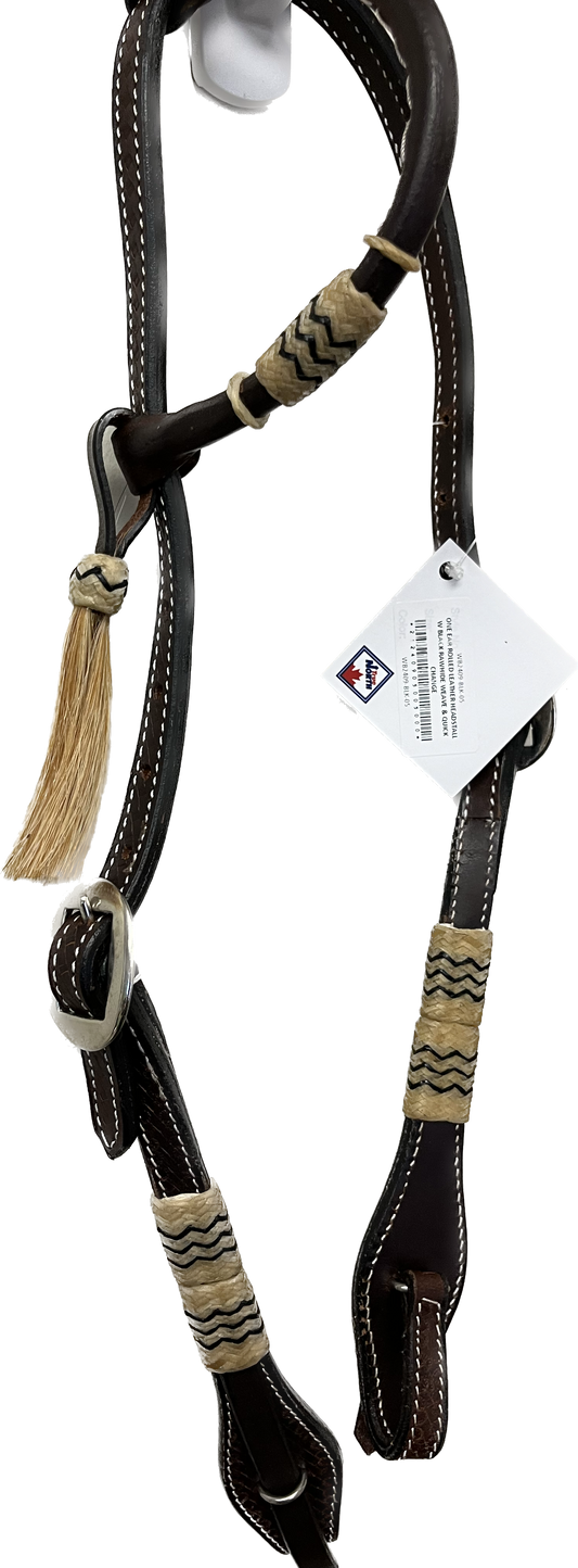 True North - Black Rolled Leather One Ear Headstall w/Coloured Rawhide