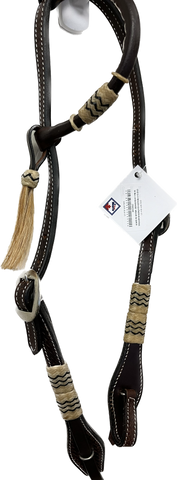 True North - Rolled Leather One Ear Headstall W/Black Colored Rawhide and Quick Release