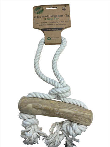 Indipets- Dog Toy- Coffee Wood w/Cotton Rope Tug Toy