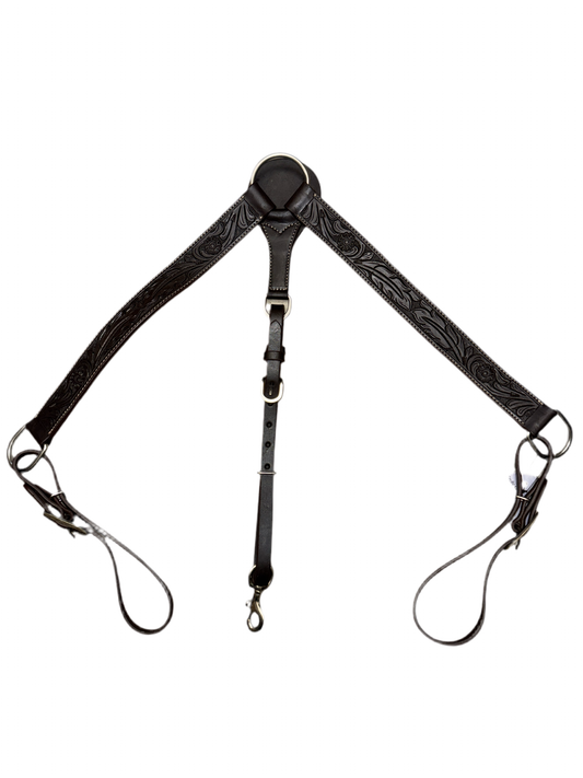 True North - Leather Breast Collar w/Carving - Dark Oil