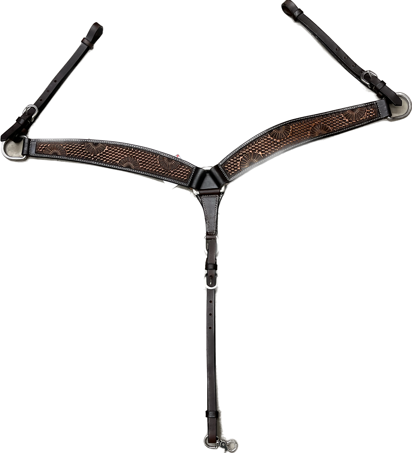 True North - Leather Breast Collar With Carved Flower Dark Oil