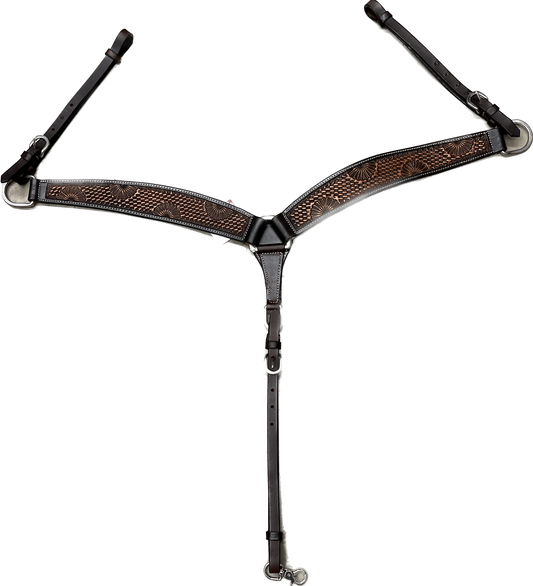 True North - Leather Breast Collar With Carved Flower Dark Oil