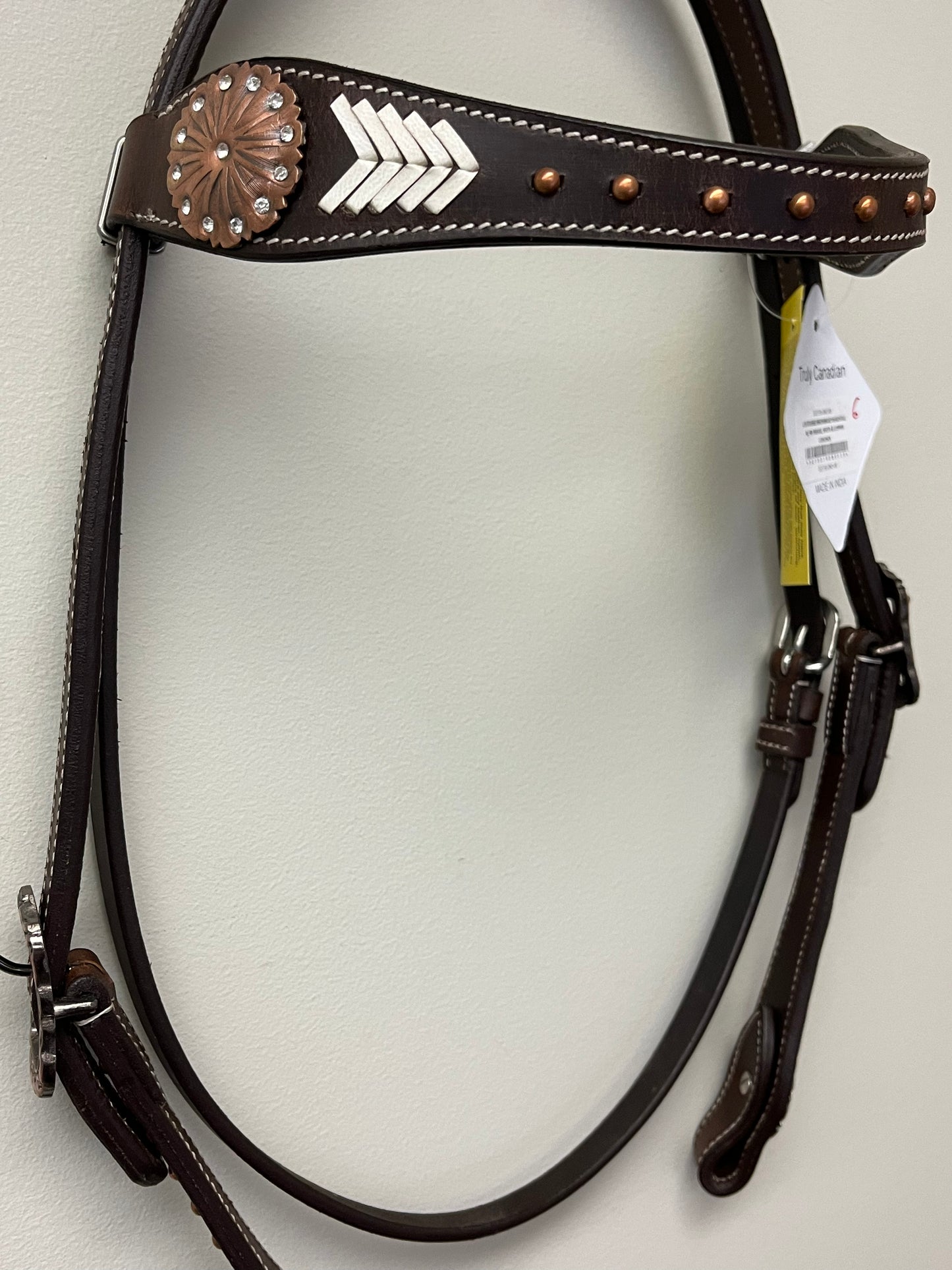 True North - Headstall - Contoured Browband w/RH Weave & Copper Conchos