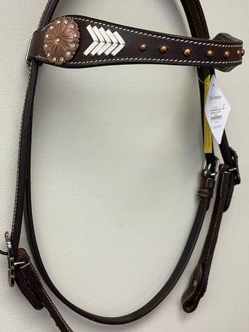 True North Headstall-Contoured Browband w/RH Weave & Copper Conchos