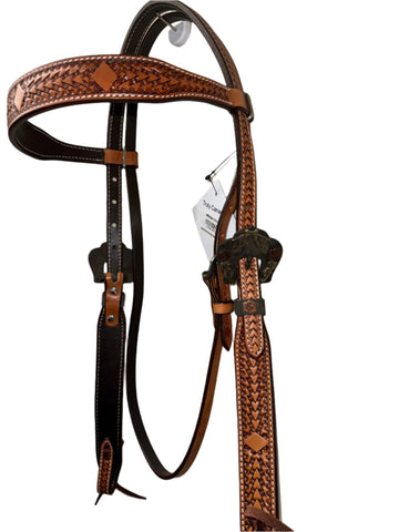 Truenorth- Basket Weave Headstall w/Guns N'Roses Buckles - Light Oil