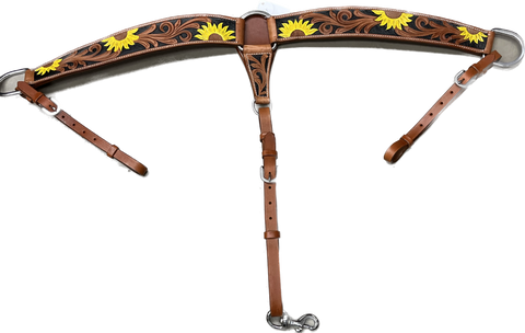 True North - Leather Breast Collar w/Painted Carved Sunflowers