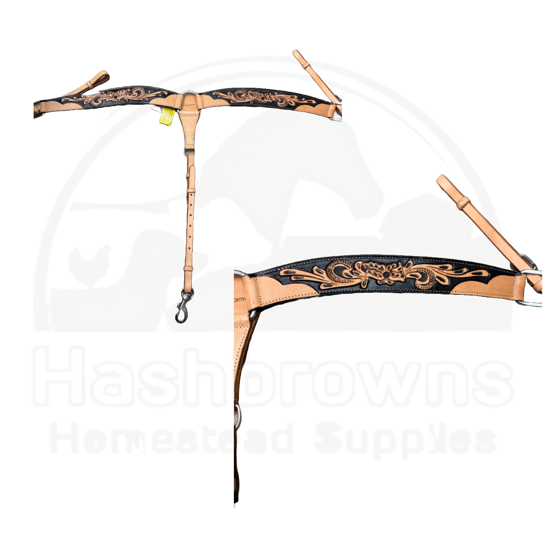 True North - Breast Collar-Leather w/Two Tone Carving