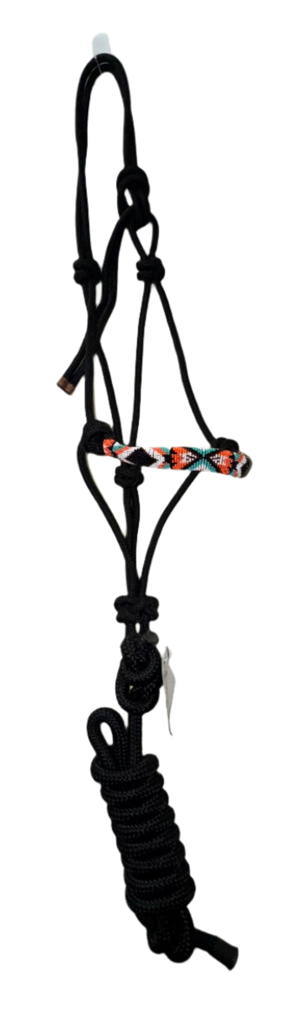 True North - Black Rope Halter with Beaded Noseband - 10 ft Lead