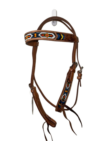 True North-Leather Headstall w/Beads & Floral Carving