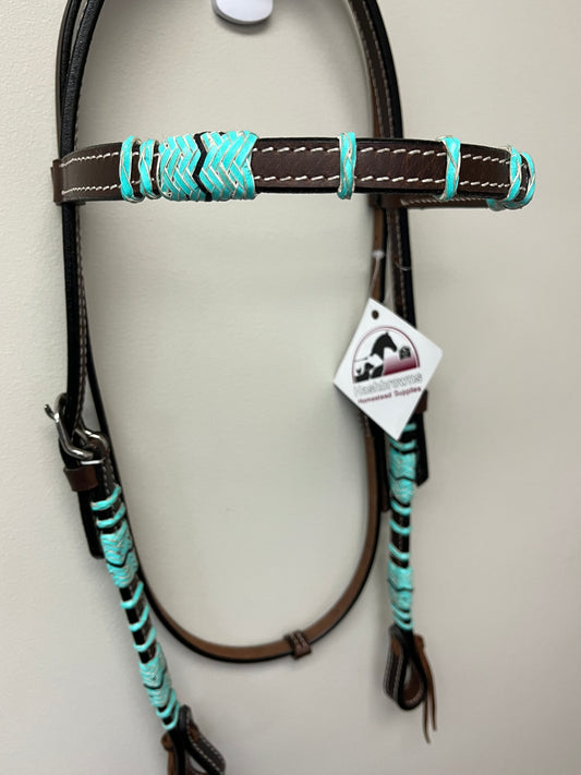 True North - Dark Oil Headstall w/Turquoise Raw Hide Knots & Ties