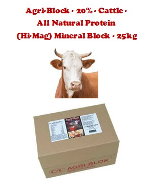 Agri-Block - 20% - Cattle - All Natural Protein (Hi-Mag) Mineral Block - 25kg (Special Order)