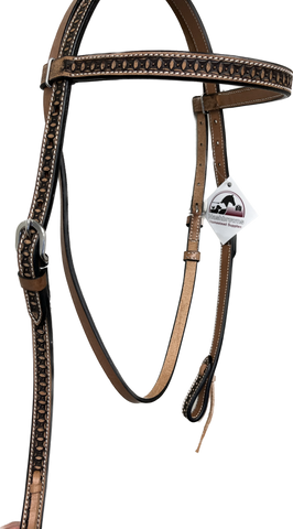 True North - Leather Browband Headstall Tooled w/Ties - Dark Oil