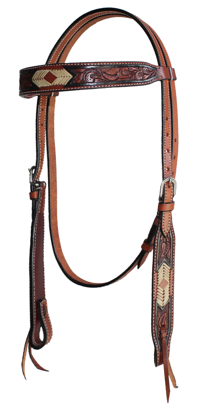 True North - Headstall w/Carved leaf & Rawhide Center - Weave and Ties