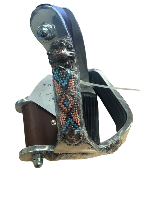 True North - Aluminum Western Stirrup - Silver Beaded Coral & Blue