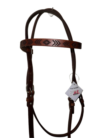 True North - Leather Headstall w/Aztec Tooling
