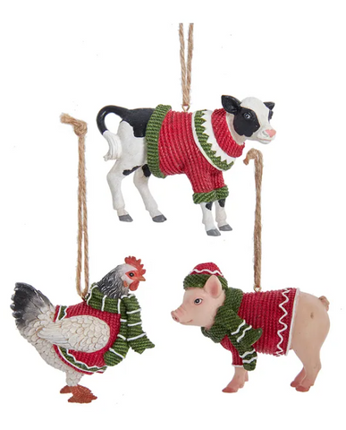 Kurt S. Adler - Farm Animals  Ornaments wearing Sweaters Assorted
